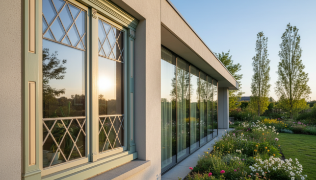 Elegante Sprossenfenster in einem modernen Wohnhaus
