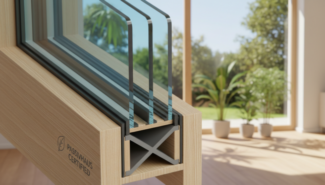 Hochwertige Verglasung und Aufbau eines Passivhausfensters