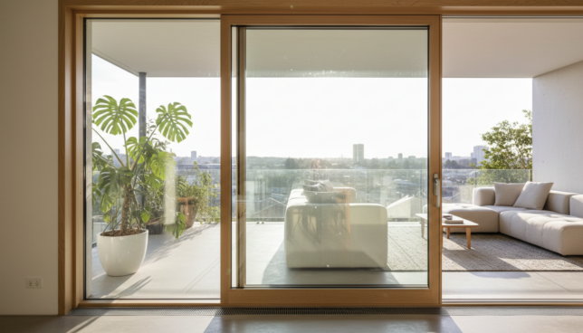 Modernes Schiebefenster in einem hellen Raum
