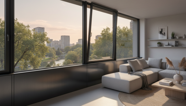 Modernes fenster mit unterlicht für hohe Stabilität