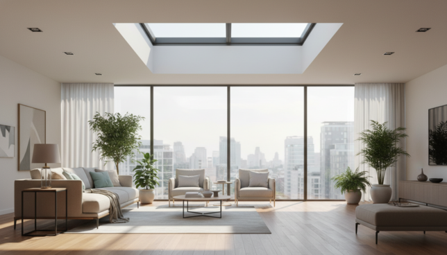 Modernes oberlichtfenster in einer hellen Wohnung