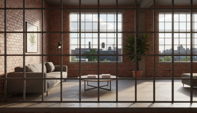 moderne sprossenfenster im industrial look